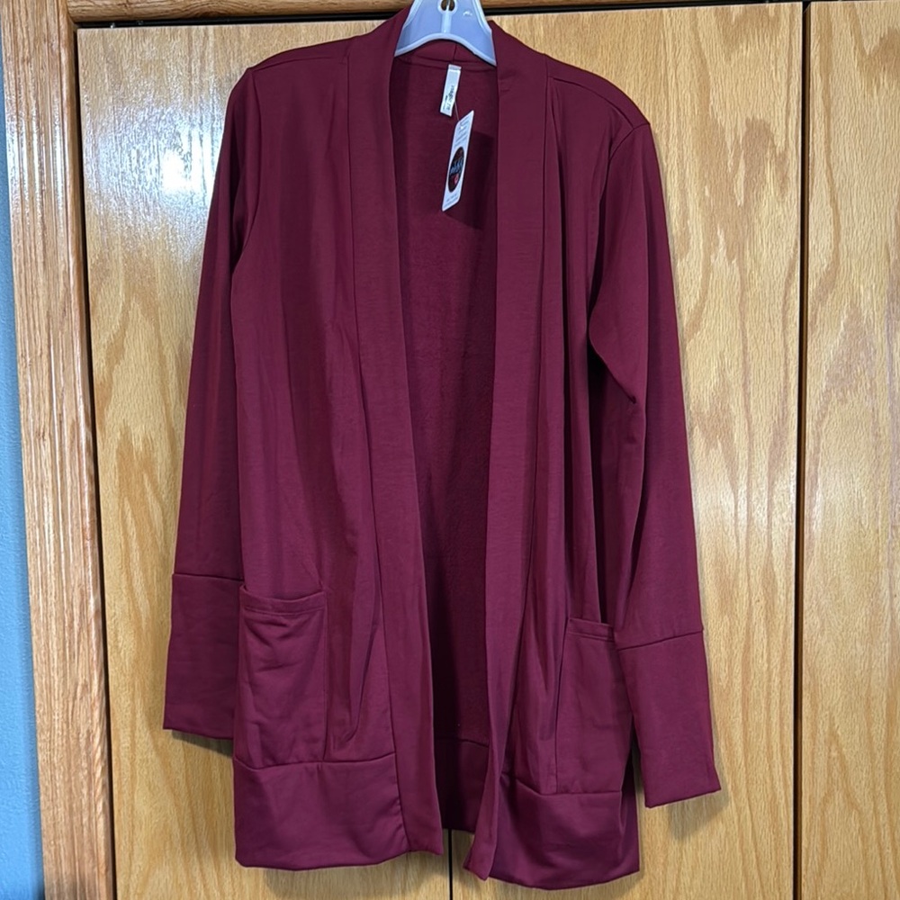Women’s large Magic Fit brand Burgundy Open Front Cardigan NEW